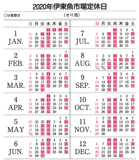 市場カレンダー(せり市)